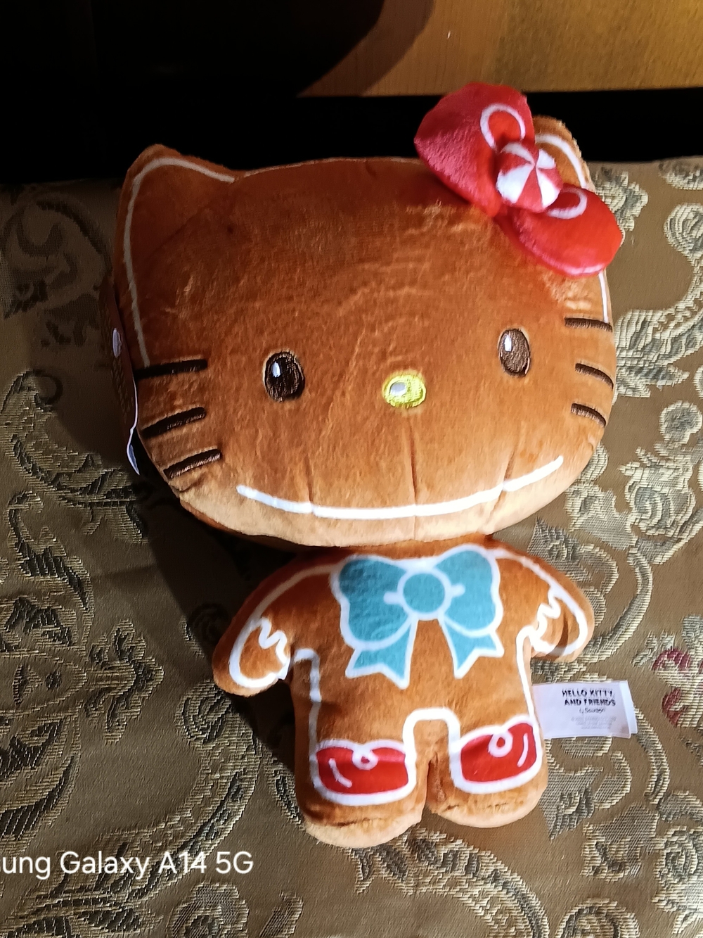 Hello Kitty Brown Plush with Red Hair Bow and Teal Bowtie
